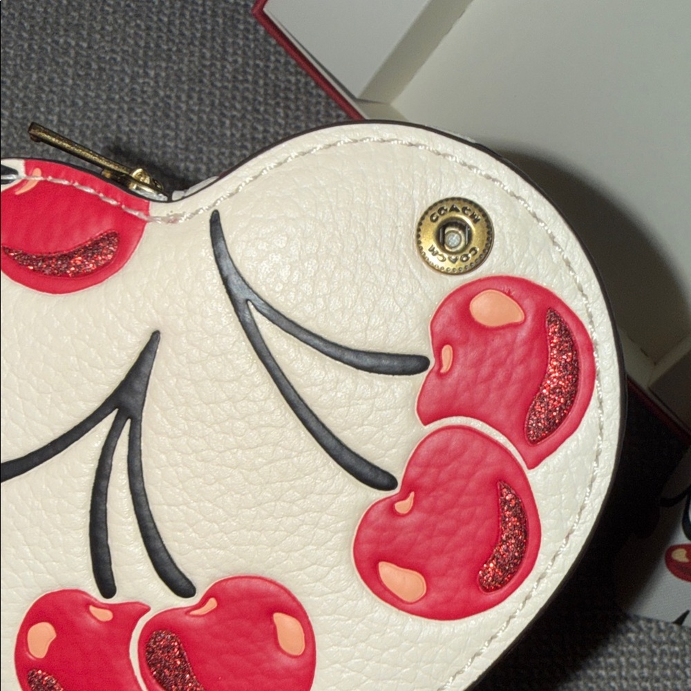 Coach Heart Keychain Wallet in Red and Cream Cherry Print - Picture 5 of 8
